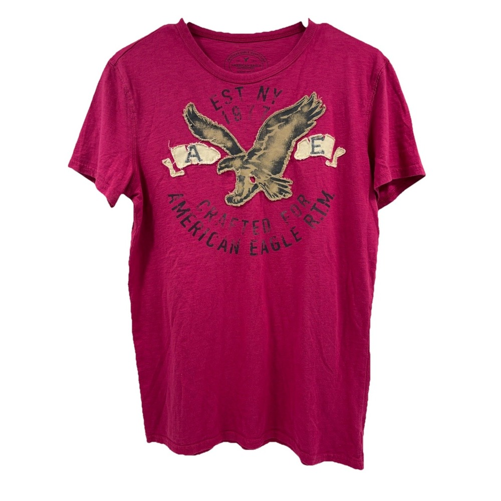 American Eagle Outfitters Pink T Shirt Athletic Fit Size S Patch Applique Y2K AE